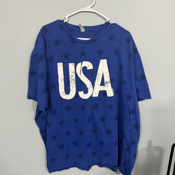 CODE FIVE Blue Short Sleeve Crewneck Tee Shirt USA w/ Stars Women's Plus Size 3X - Picture 1 of 7